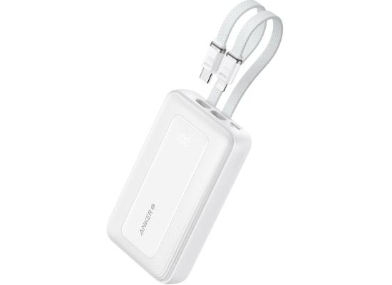 Anker Zolo Power Bank, 20,000mAh 30W Max Fast Portable Charger with Built-in USB-C and MFi Certified Lightning Cables, USB-C&A, Battery Pack for iPhone 16/15 Series, MacBook, Galaxy - White